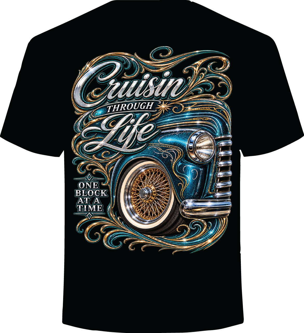 Cruisin’ Through Life – Classic Lowrider Tee  One Block at a Time.