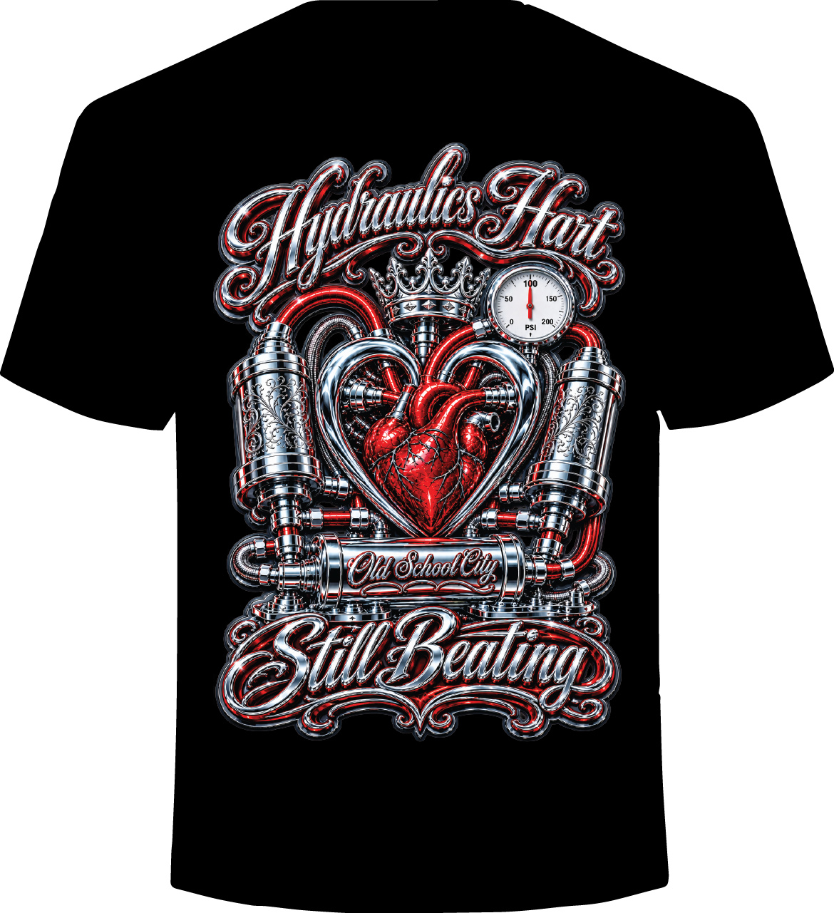Hydraulics Hart – Still Beating Lowrider Tee  Pressure Up. Heart Pumping. Still Beating. (Copy)
