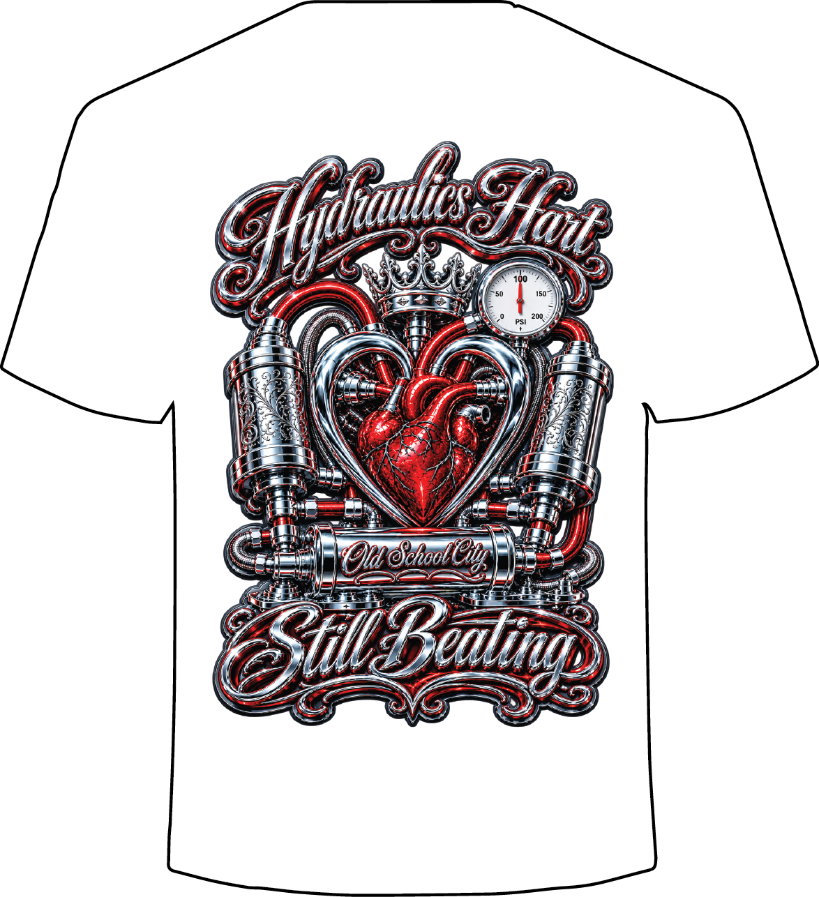Hydraulics Hart – Still Beating Lowrider Tee  Pressure Up. Heart Pumping. Still Beating. (Copy)